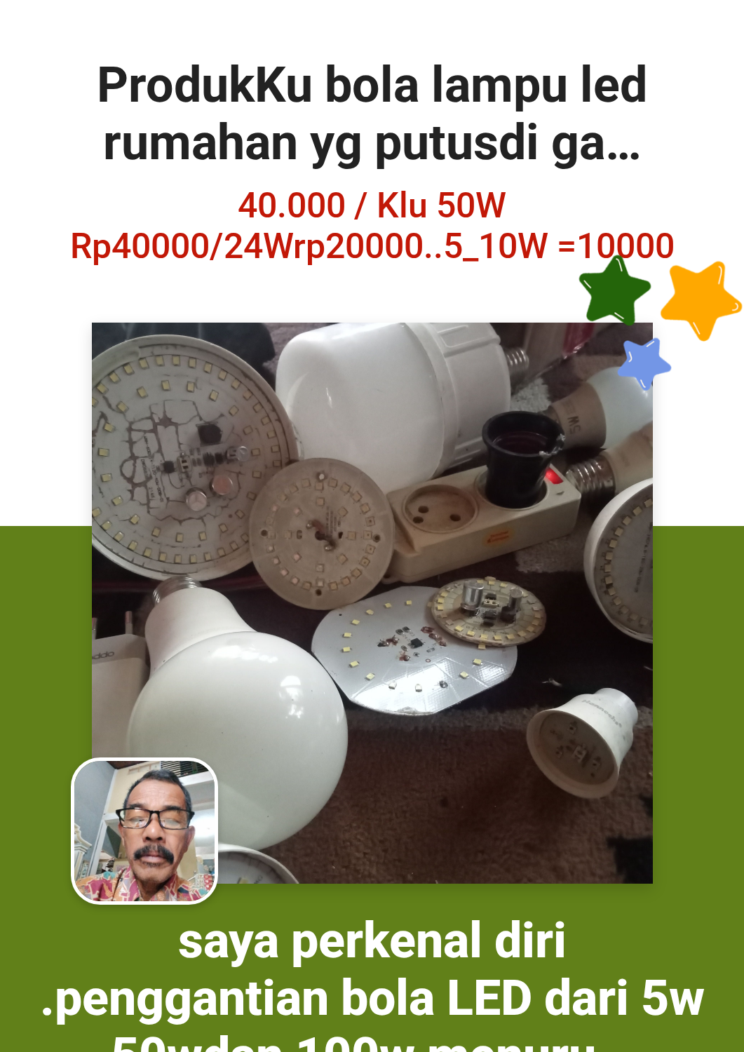 ProdukKu bola lampu led rumahan yg putusdi ganti baru lagi LED nya