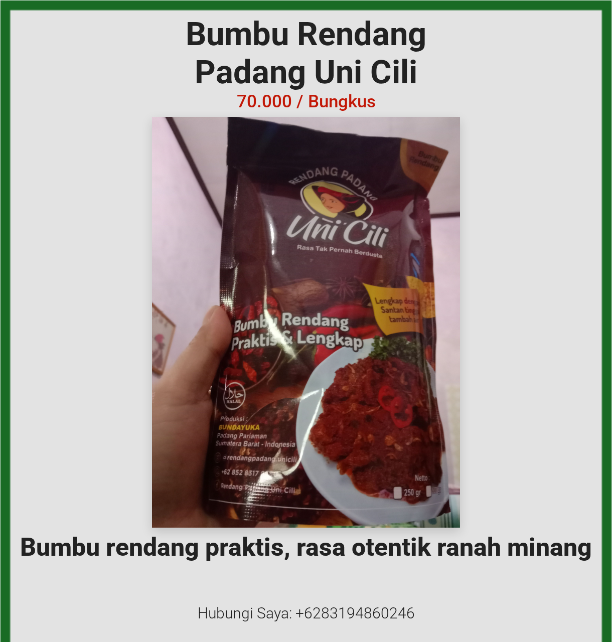 Bumbu Rendang Padang Uni Cili